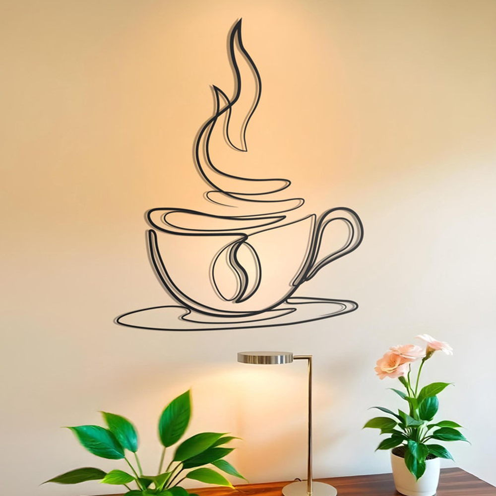 Coffee Cup Line Art Desined Metal Art Wall Decor