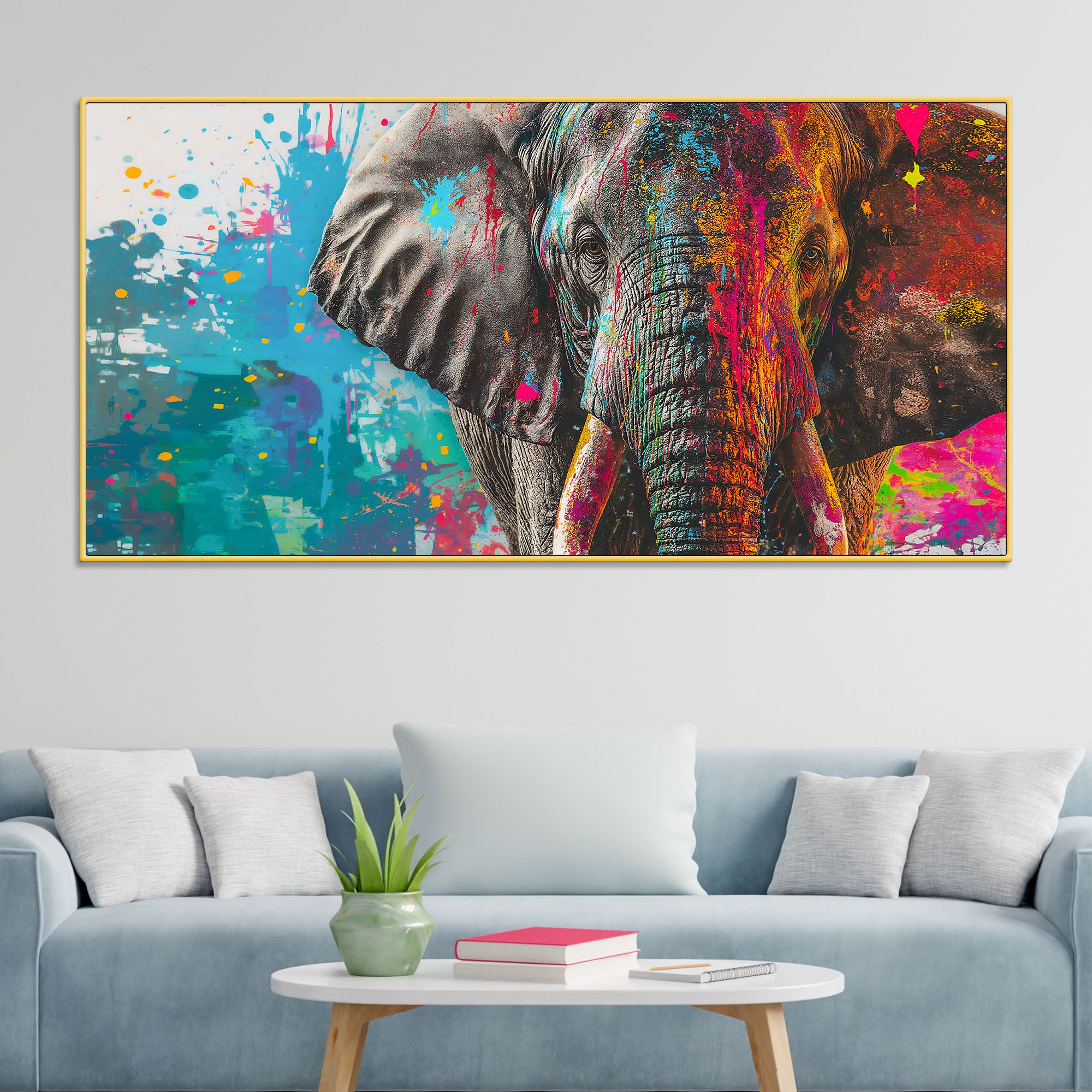 Color Splash Elephant Wall Painting for Luxury Home