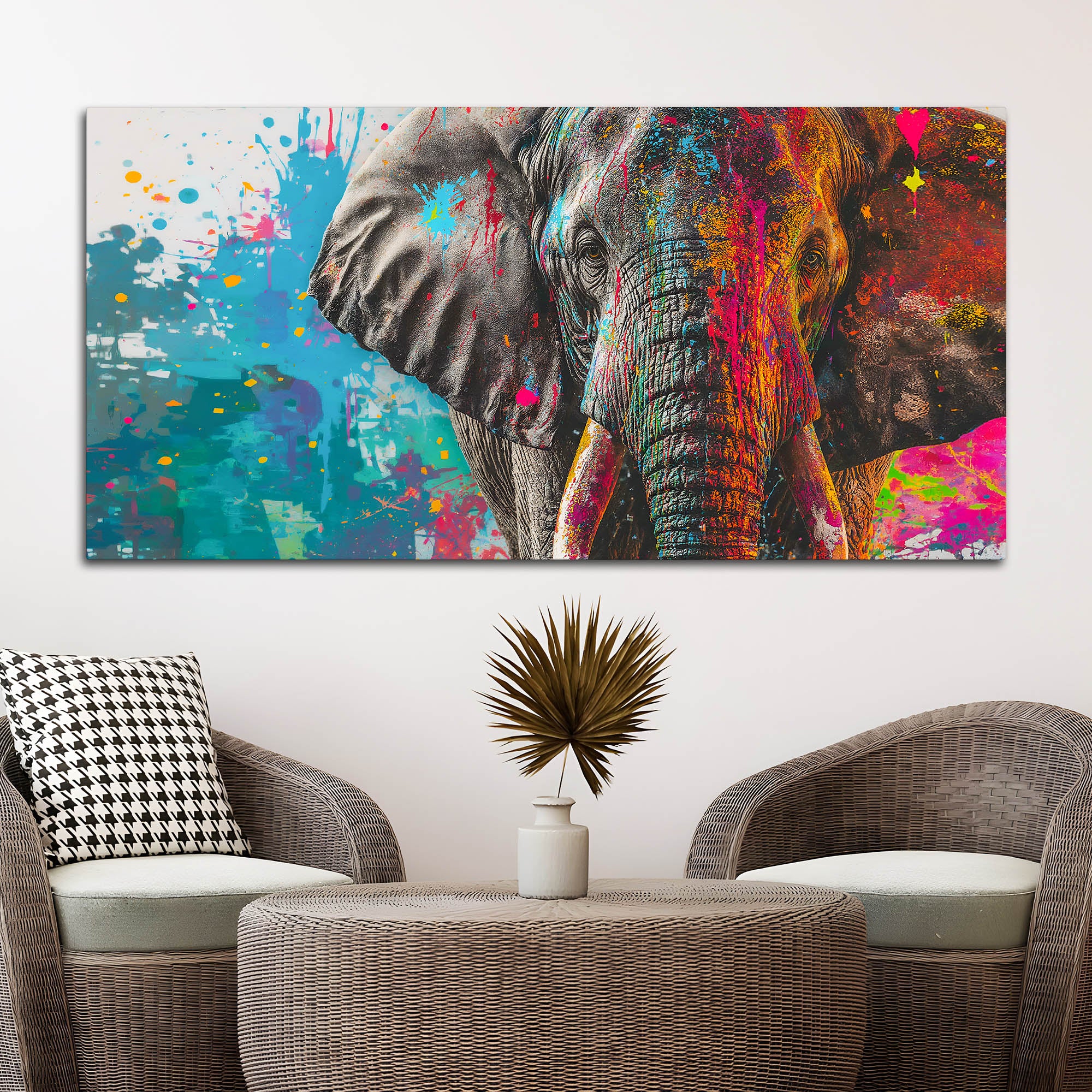Color Splash Elephant Wall Painting for Luxury Home