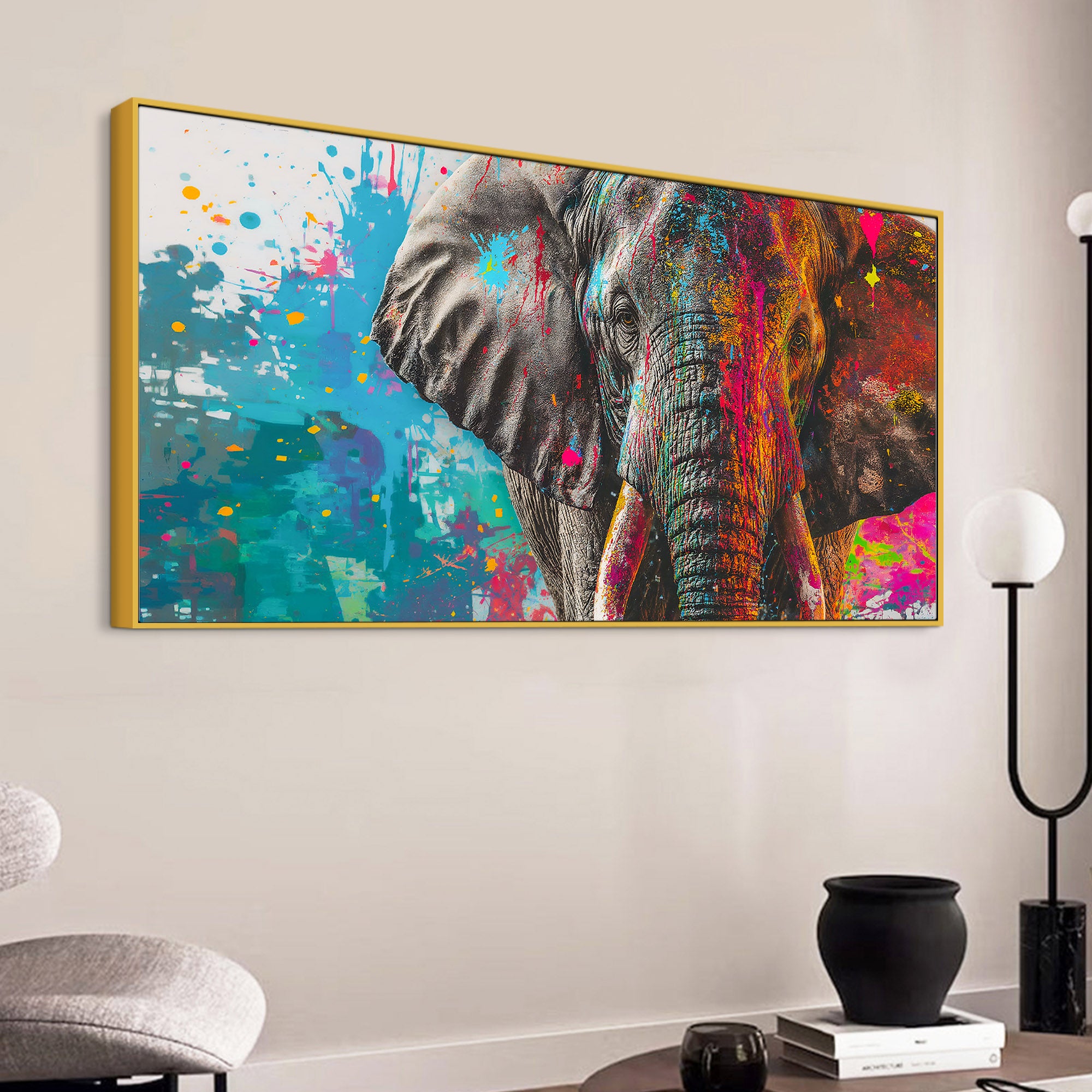 Color Splash Elephant Wall Painting for Luxury Home