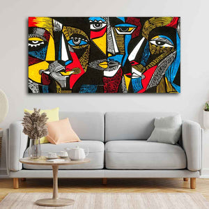 Colorful Abstract Faces Premium Canvas Wall Painting