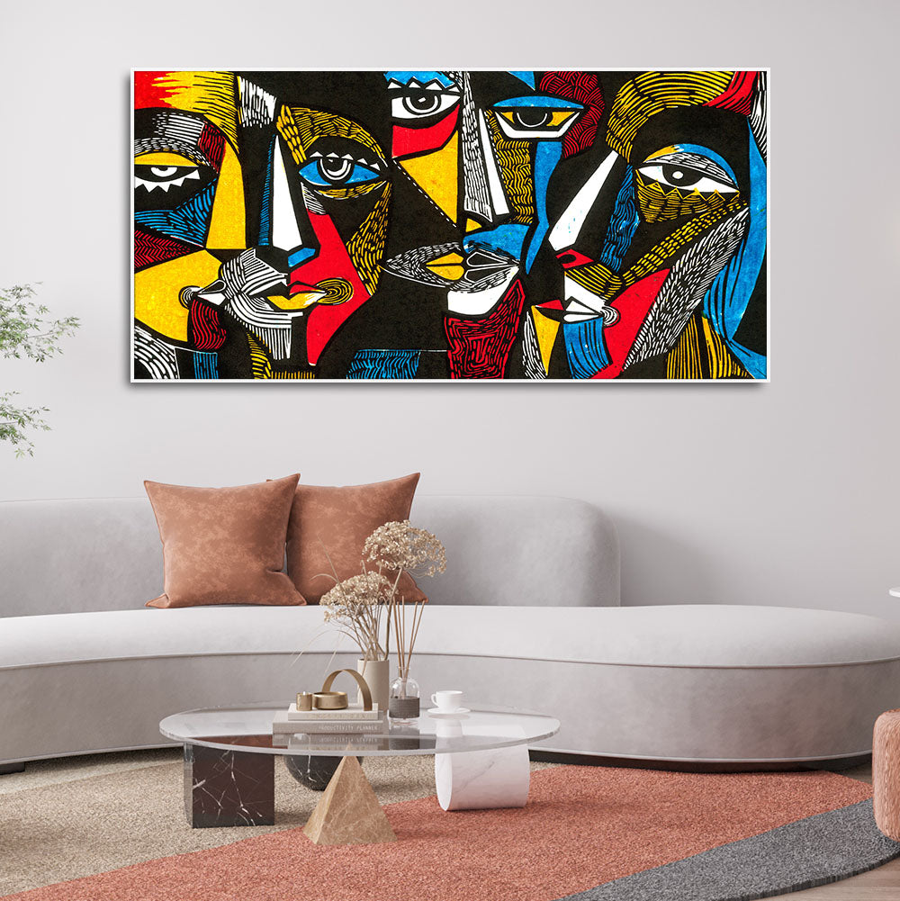 Colorful Abstract Faces Premium Canvas Wall Painting