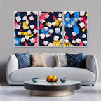 Colorful Abstract Flower Pattern Floating Canvas Wall Painting Set of Three
