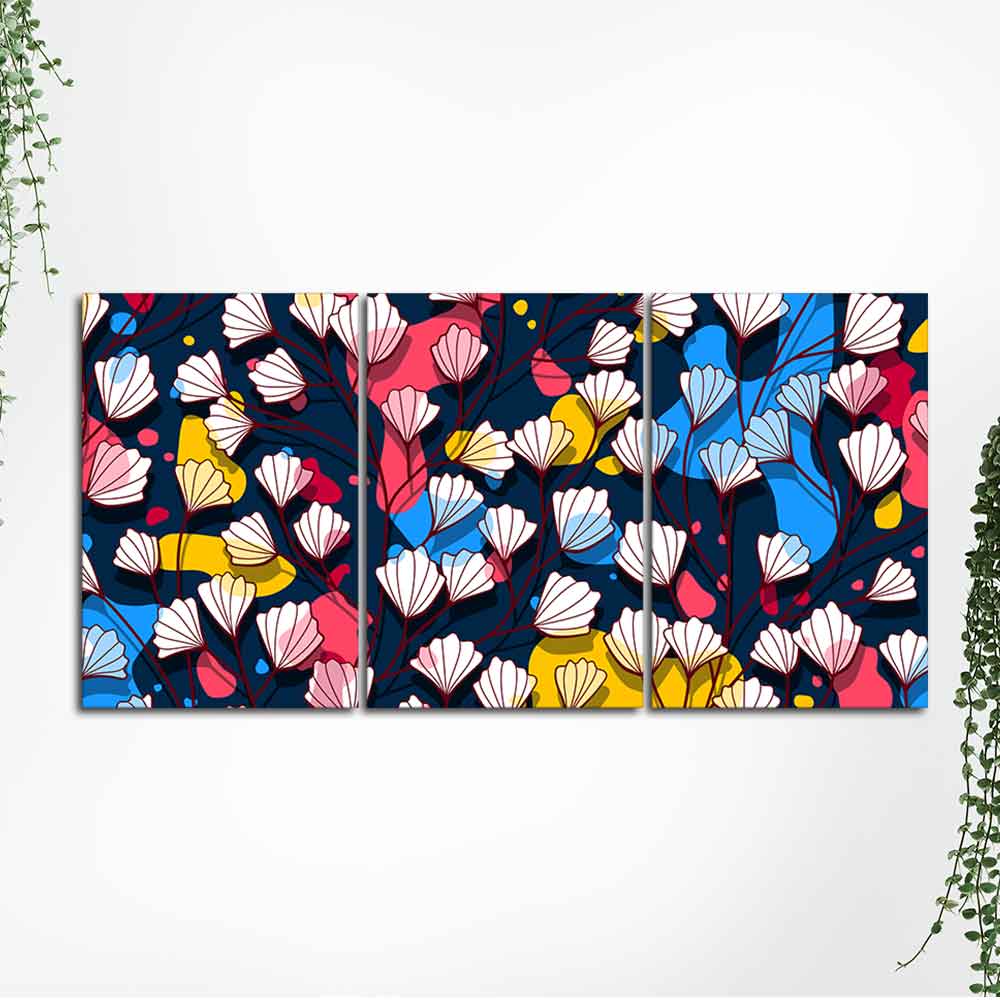 Colorful Abstract Flower Pattern Wall Painting of 3 Pieces