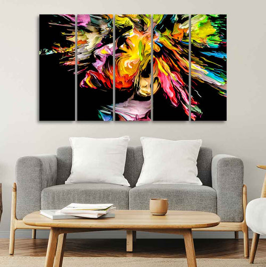 Colorful Abstract Human Head Wall Painting of Five Pieces