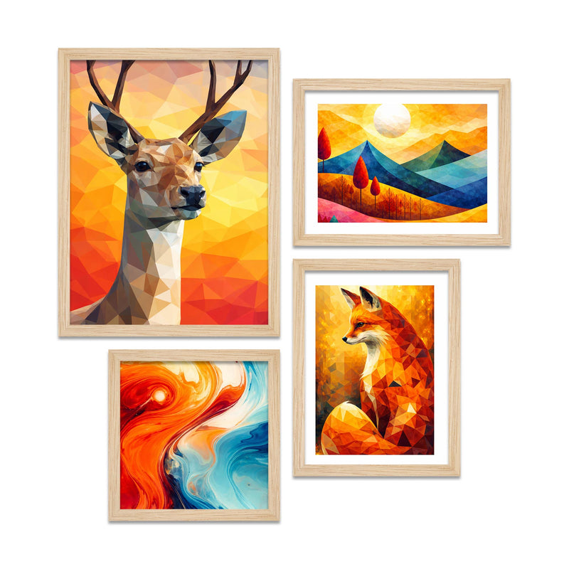 Colorful Abstract Nature Wall Frame Set of Four