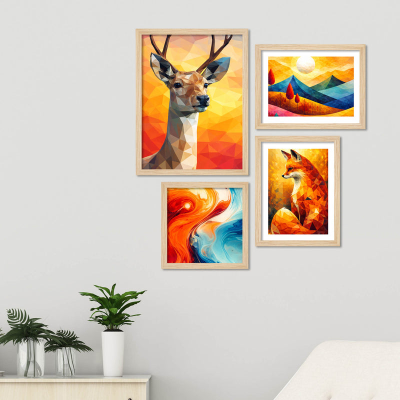 Colorful Abstract Nature Wall Frame Set of Four
