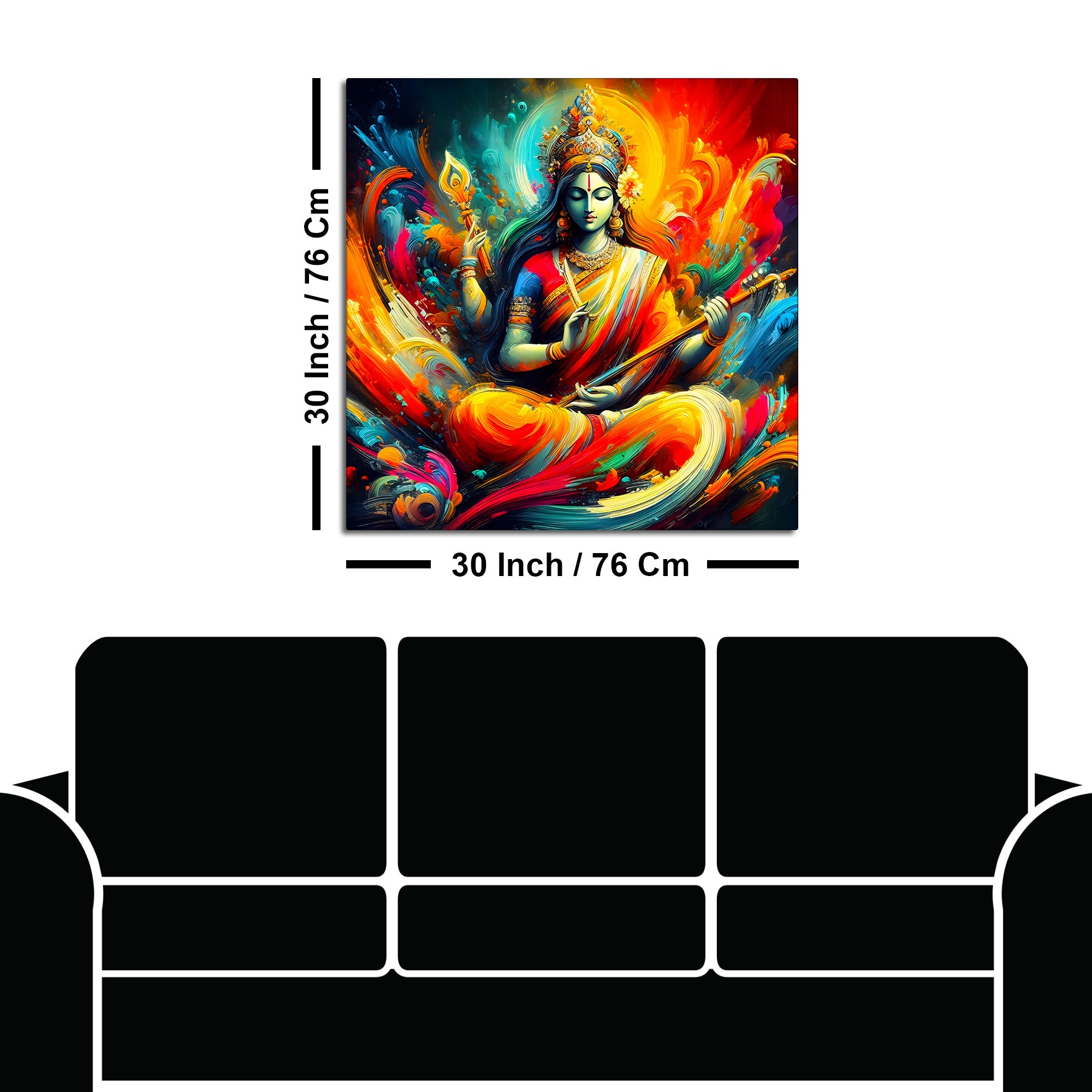 Colorful Abstract Saraswati Goddess Canvas Wall Painting