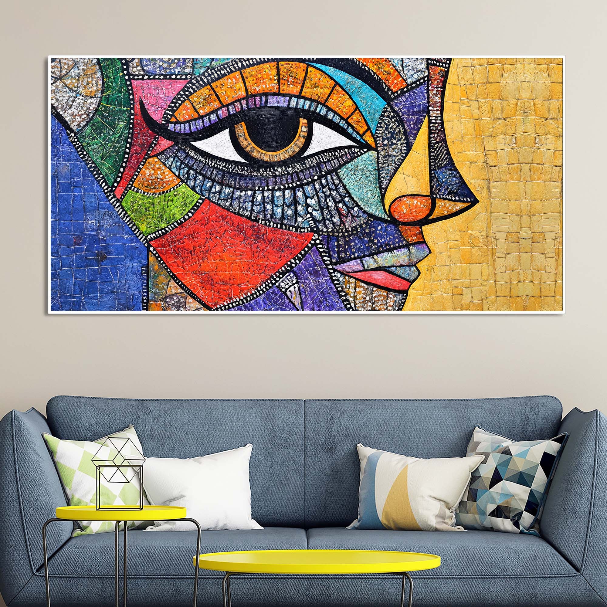 Colorful and Detailed Textured Face Art Canvas Wall Painting