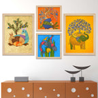 Colorful Animal Traditional Indian Folk Art Wall Frame Set of Four