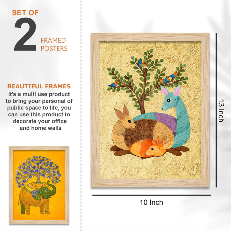 Colorful Animal Traditional Indian Folk Art Wall Frame Set of Four