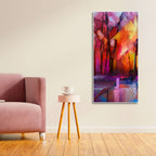 Colorful Autumn Trees Abstract Forest with Lake Canvas Wall Painting