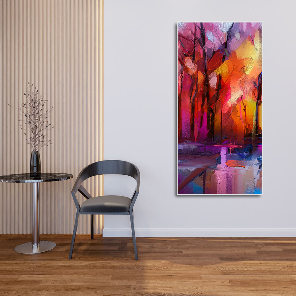 Colorful Autumn Trees Abstract Forest with Lake Canvas Wall Painting