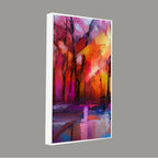 Colorful Autumn Trees Abstract Forest with Lake Canvas Wall Painting