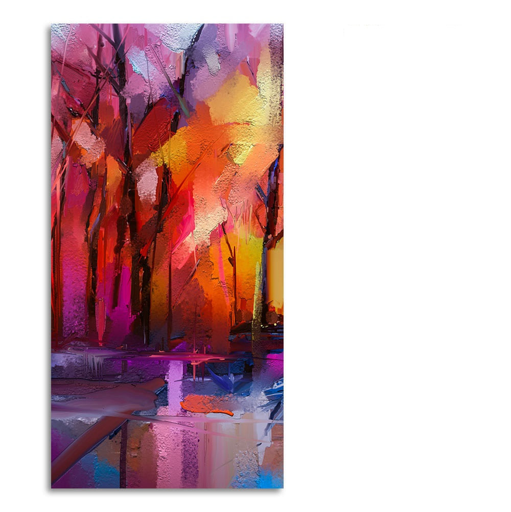 Colorful Autumn Trees Abstract Forest with Lake Canvas Wall Painting