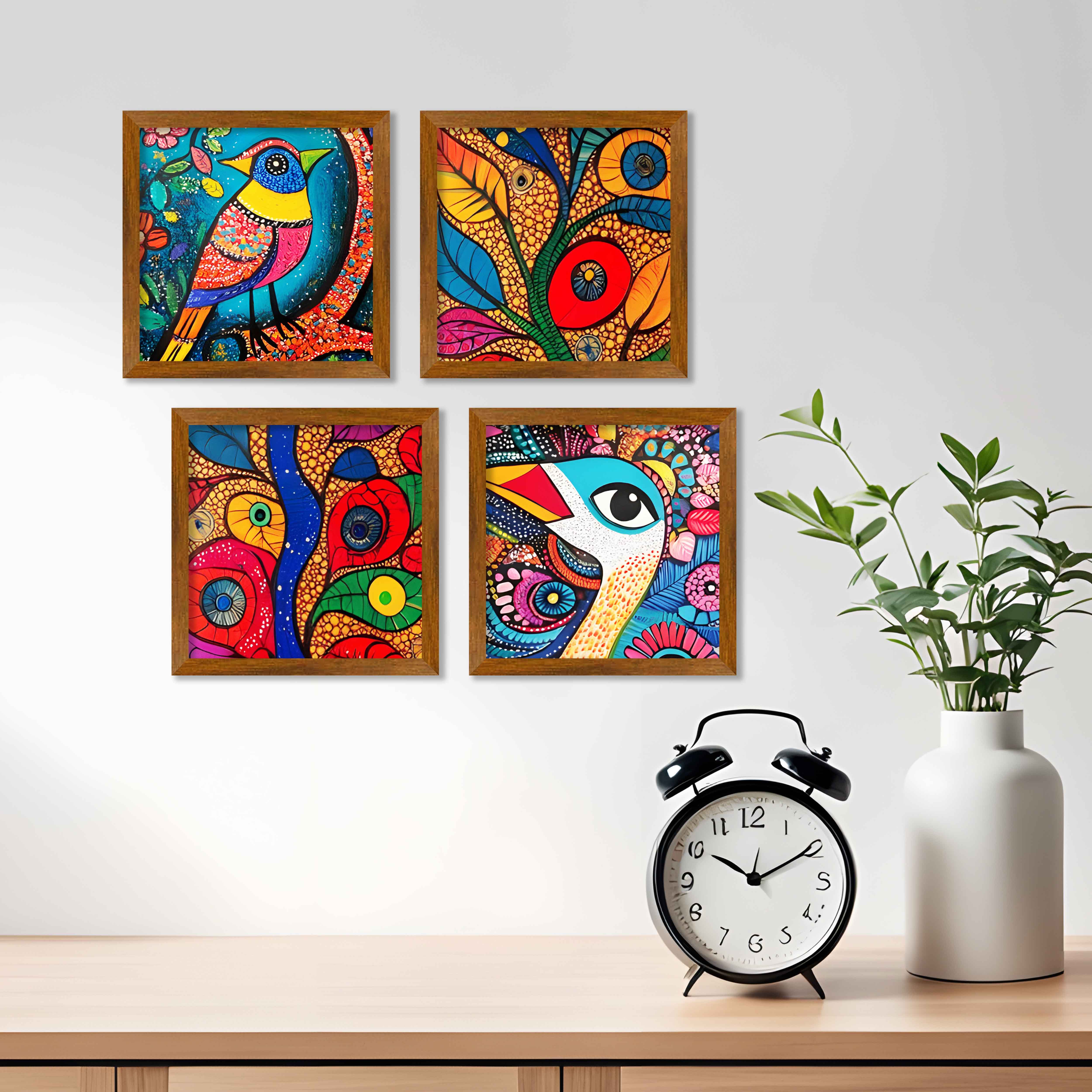 Colorful Bird and Pattern Wall Frame Set of Four – Vibecrafts