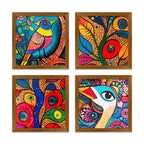Colorful Bird and Pattern Wall Frame Set of Four