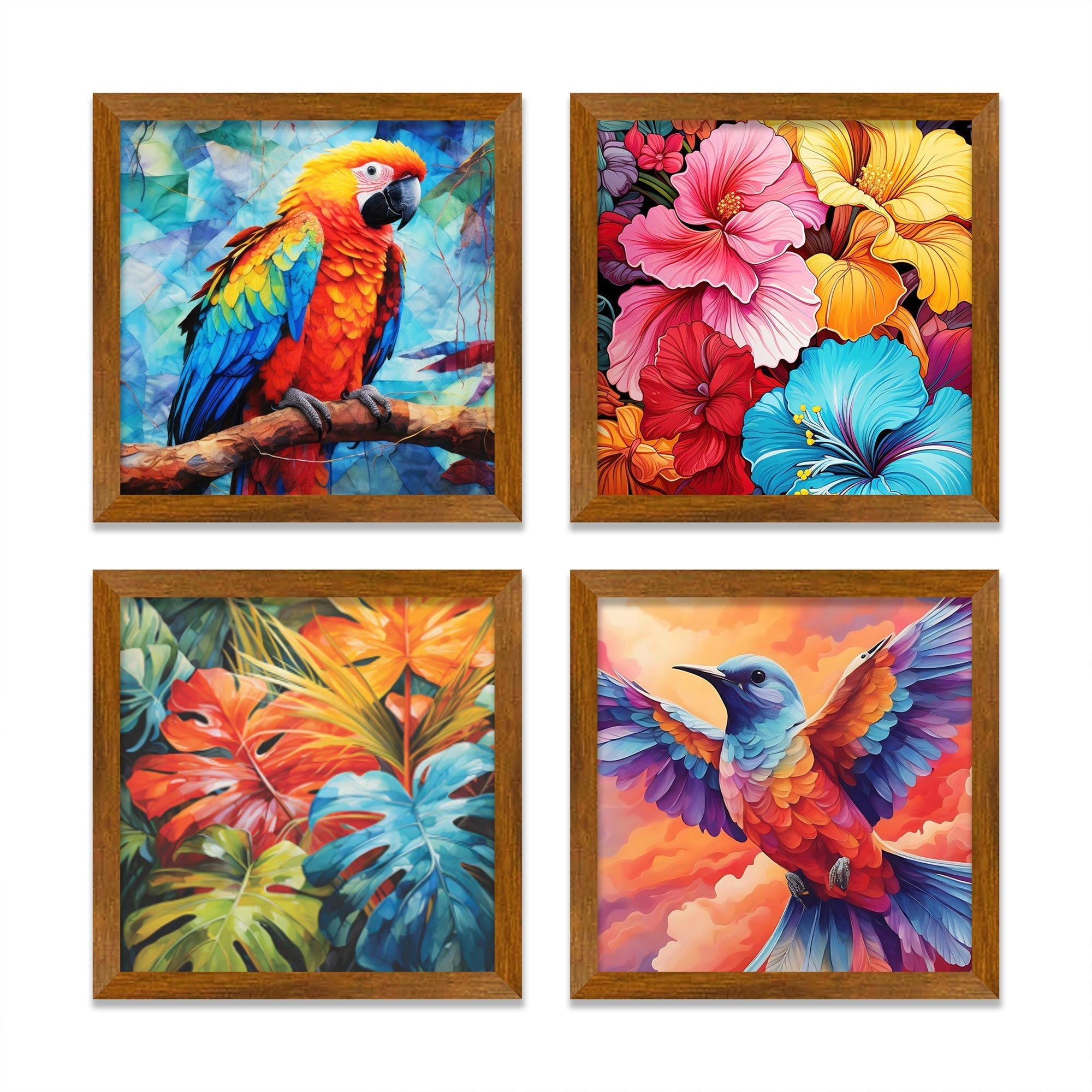 Colorful Bird Art Premium Wall Frame Set of Four