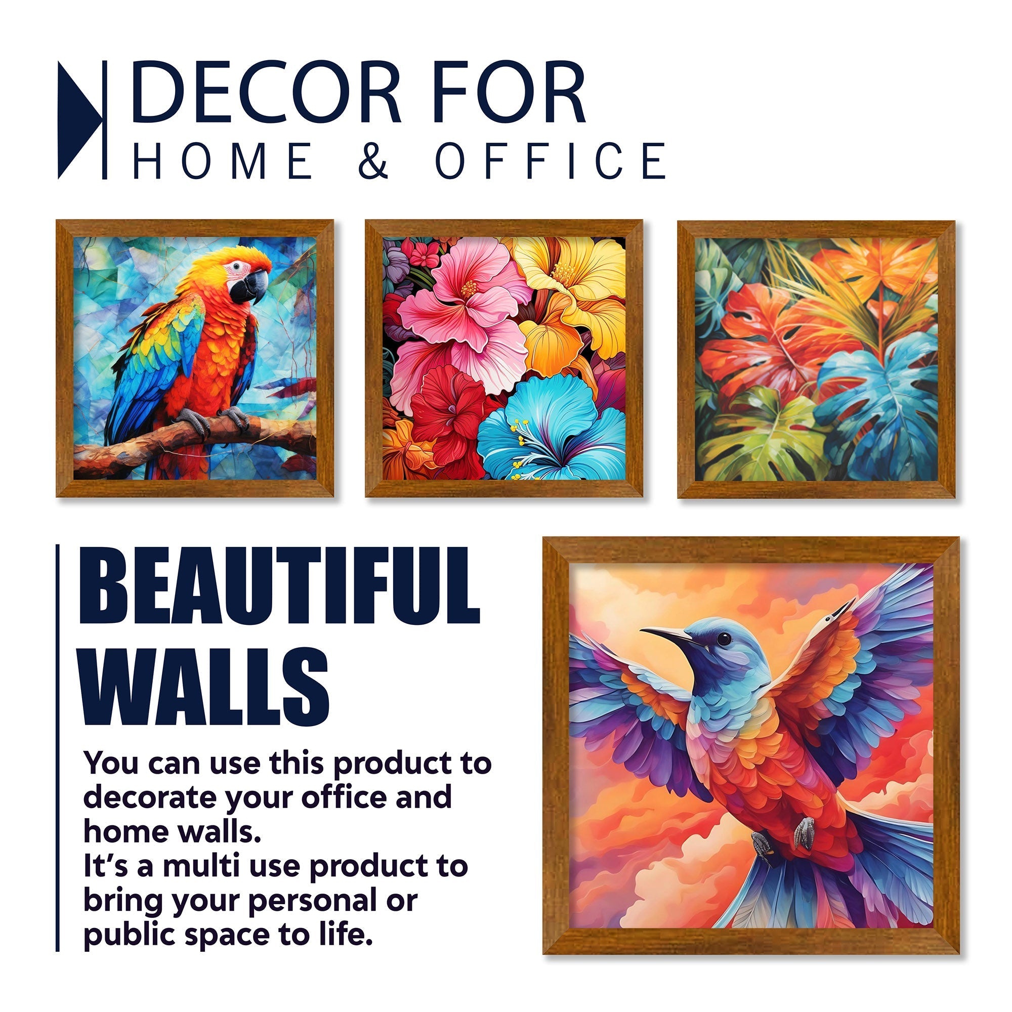 Colorful Bird Art Premium Wall Frame Set of Four