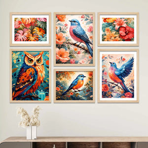 Colorful Bird Wall Art Frame Set of 6