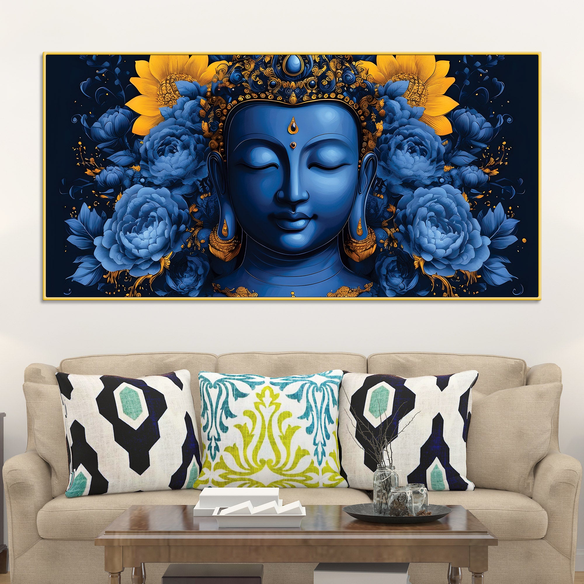 Colorful Buddha Floral Painting – Meditation Wall Art