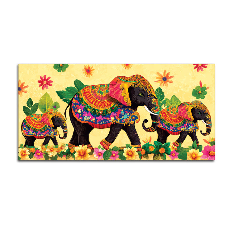 Colorful Elephant Family Premium Wall Painting