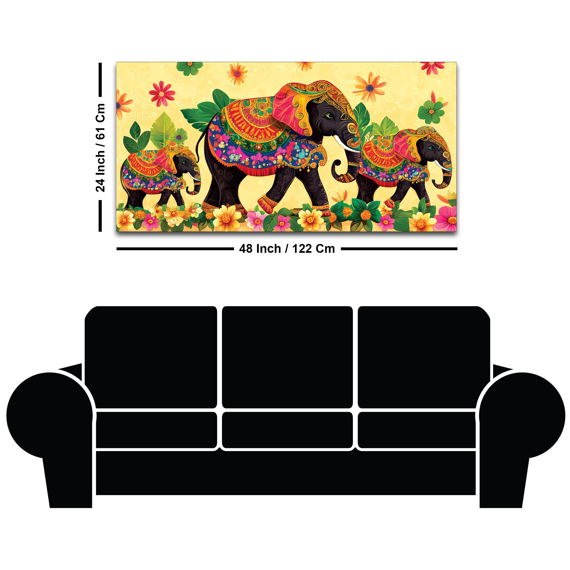 Colorful Elephant Family Premium Wall Painting