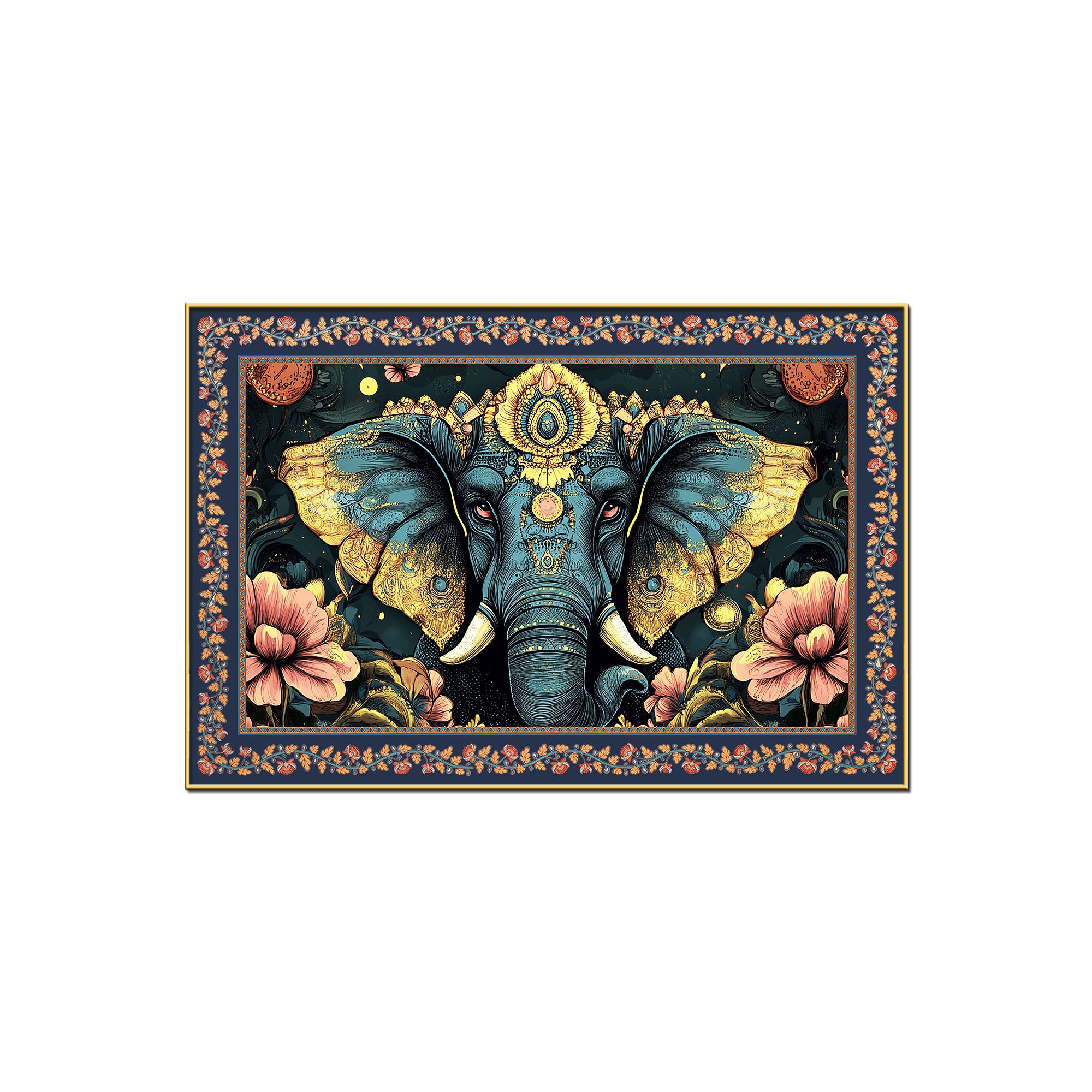 Colorful Elephant Forest Floral Border Canvas Wall Painting
