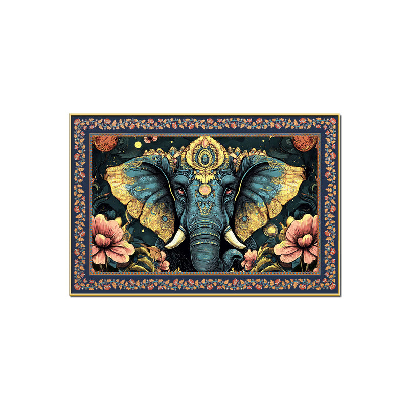 Colorful Elephant Forest Floral Border Canvas Wall Painting