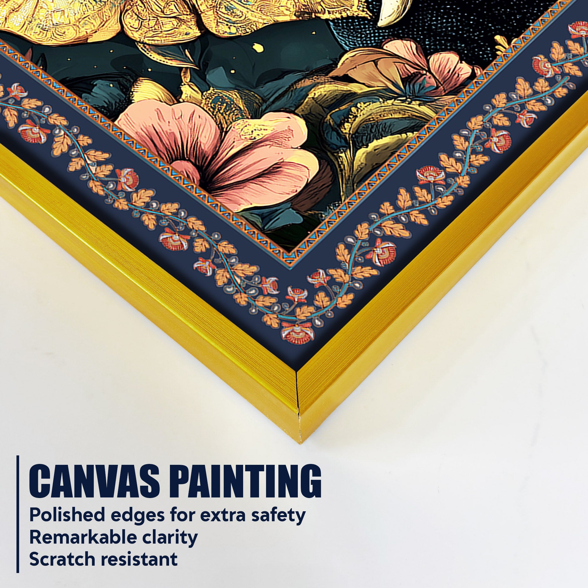 Colorful Elephant Forest Floral Border Canvas Wall Painting