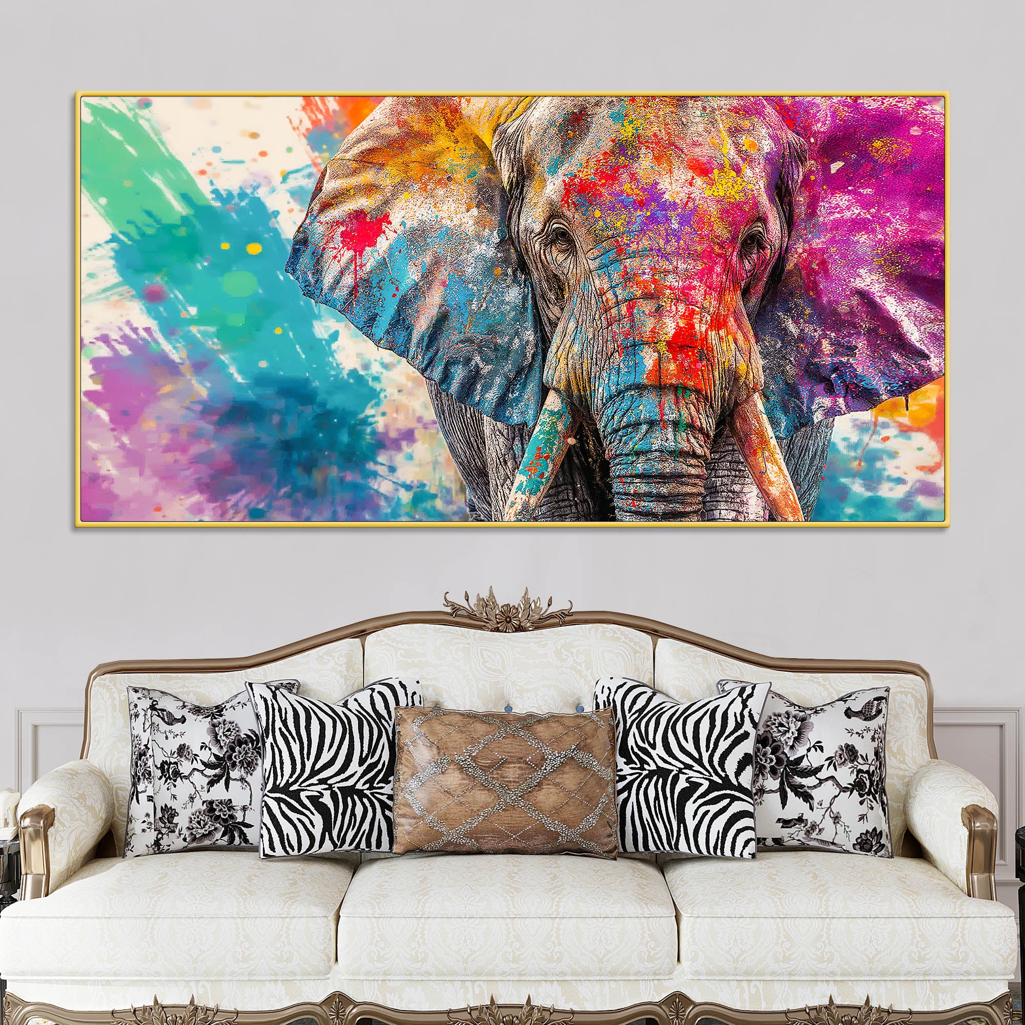 Colorful Elephant Wall Art Painting for Living Room Décor