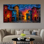 Colorful European Village Evening Scene 3D Canvas Wall Painting