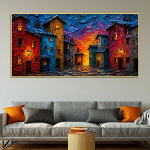 Colorful European Village Evening Scene 3D Canvas Wall Painting