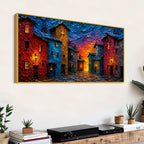 Colorful European Village Evening Scene 3D Canvas Wall Painting