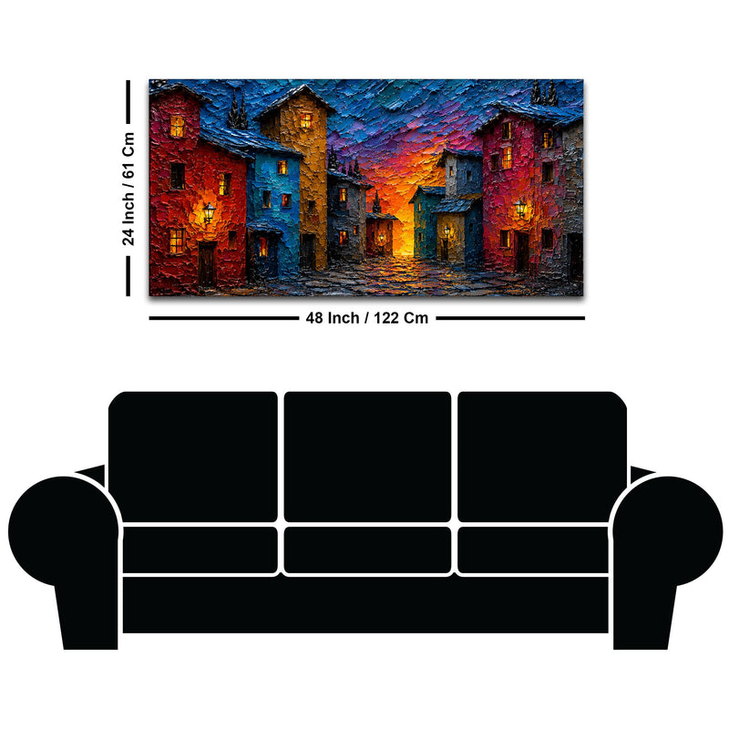 Colorful European Village Evening Scene 3D Canvas Wall Painting