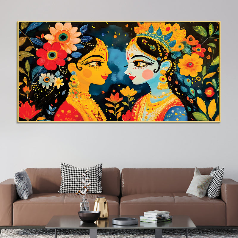Colorful Expressive Faces Floral Theme Painting
