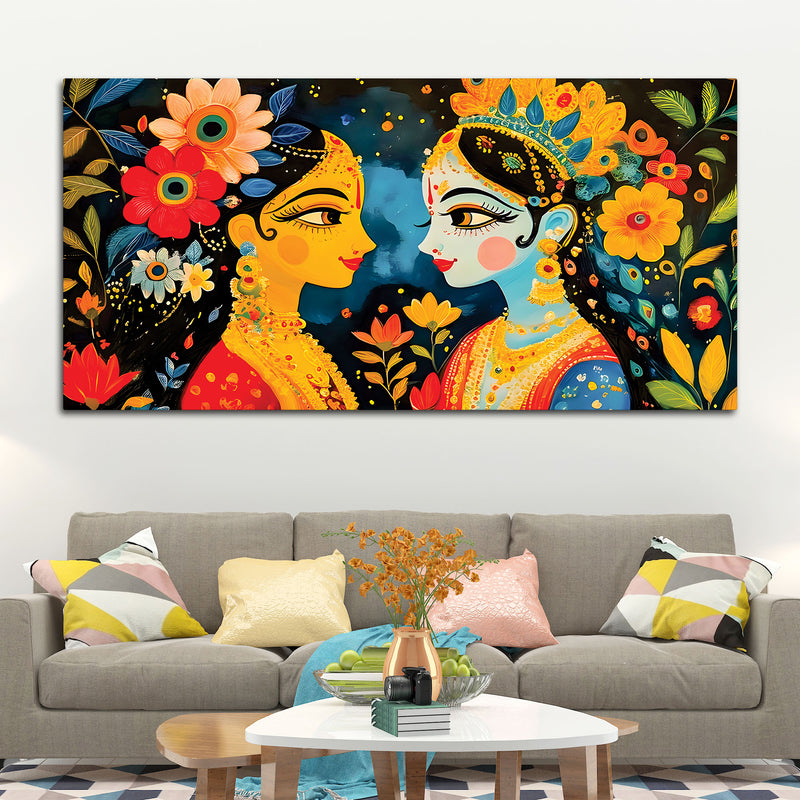 Colorful Expressive Faces Floral Theme Painting