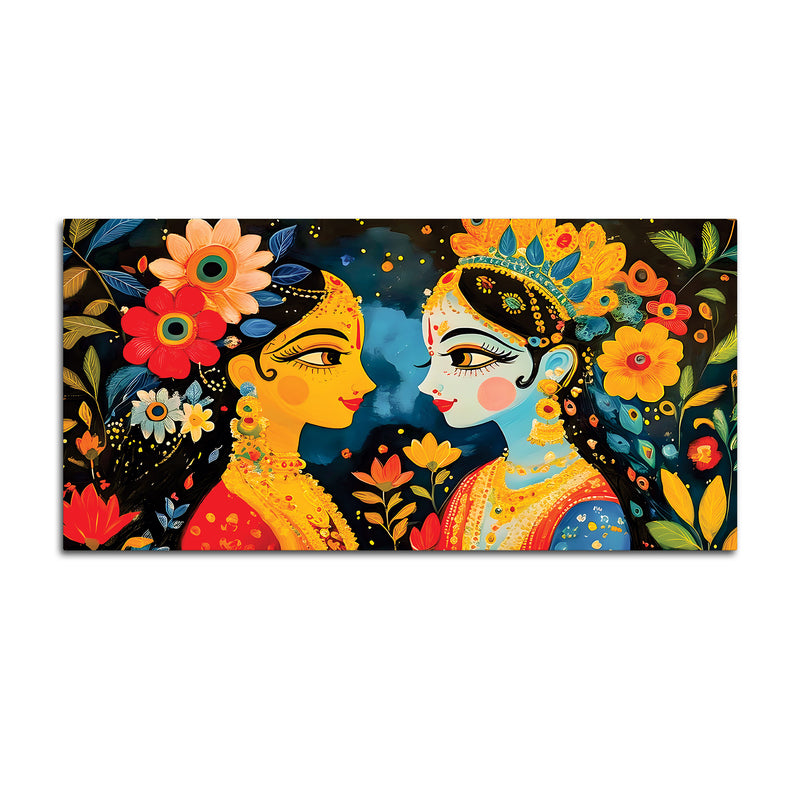 Colorful Expressive Faces Floral Theme Painting