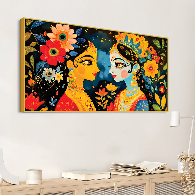 Colorful Expressive Faces Floral Theme Painting