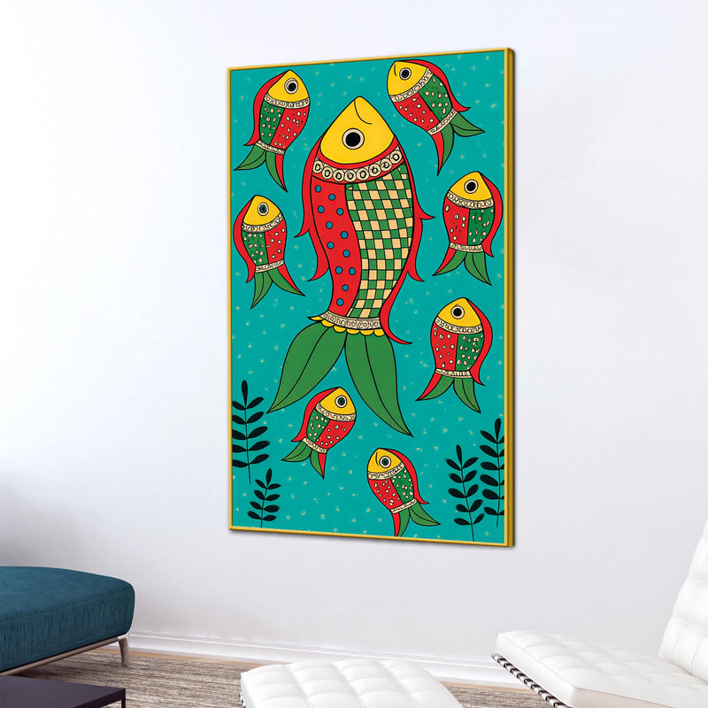 Colorful Fish Art Canvas Wall Painting | Indian Traditional Home Decor