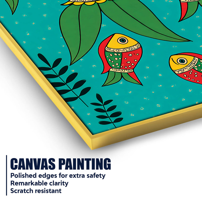 Colorful Fish Art Canvas Wall Painting | Indian Traditional Home Decor