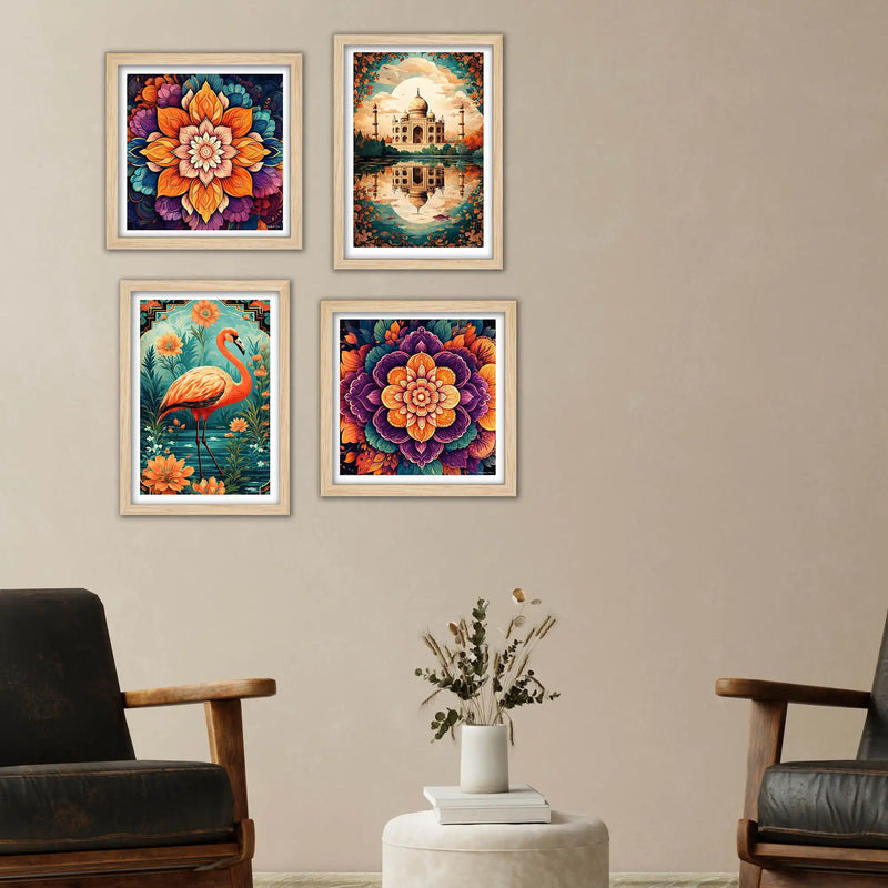 Colorful Floral Wall Art Frame Set of 4
