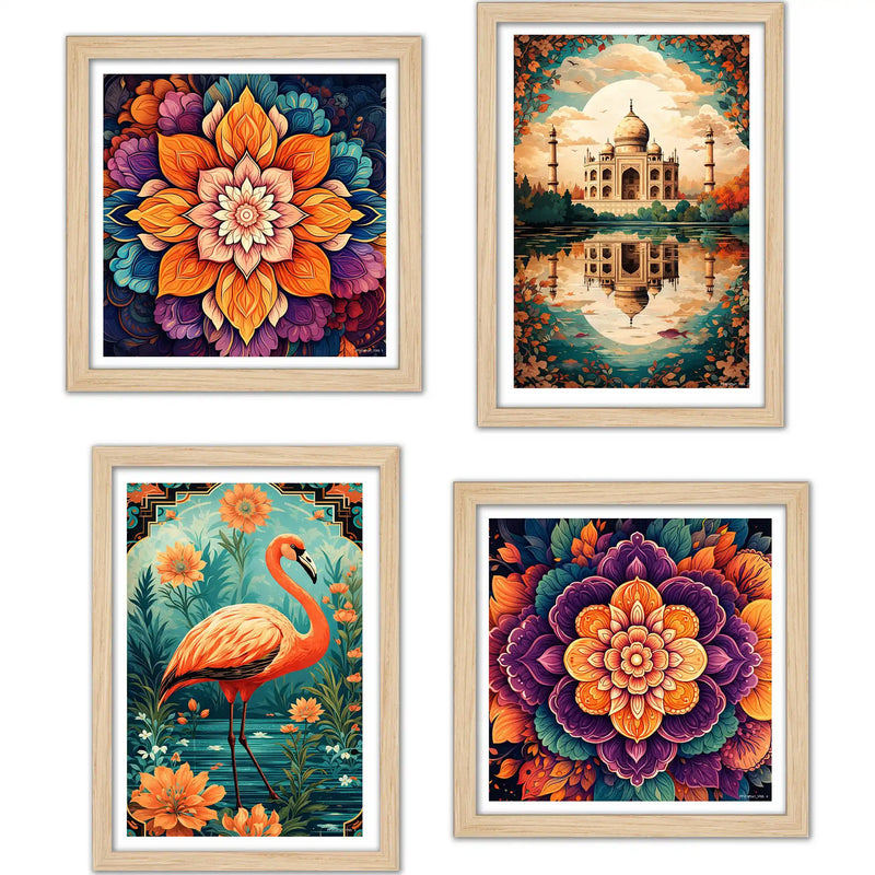 Colorful Floral Wall Art Frame Set of 4