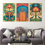 Colorful Indian Art Canvas Wall Painting Set of Three