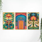 Colorful Indian Art Canvas Wall Painting Set of Three