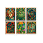 Colorful Indian Floral Garden Artwork Wall Frame Set of Six