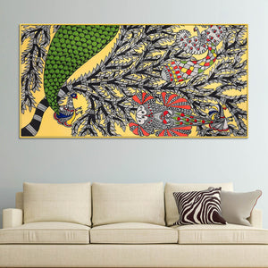 Colorful Indian Madhubani Canvas Wall Painting