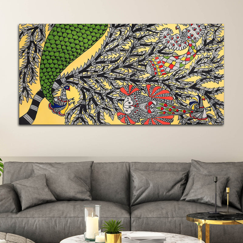 Colorful Indian Madhubani Canvas Wall Painting