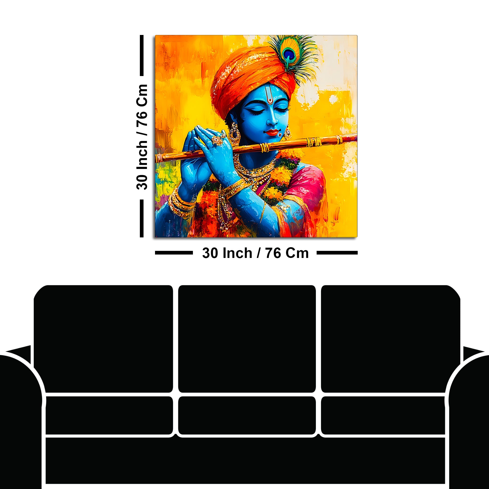 Colorful Lord Krishna Canvas Wall Painting for Living Room Interior – Modern Devotional Canvas Wall Art