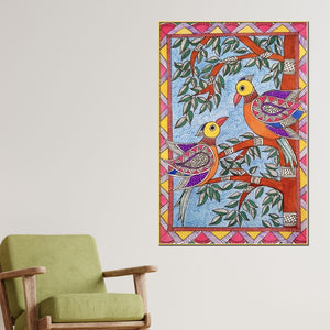 colorful-madhubani-bird-pair-artwork-canvas-painting-for-cultural-decor